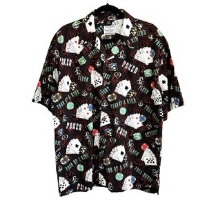 David Carey Originals Poker Button Shirt XL Retro Vegas Graphic Gambler Brown